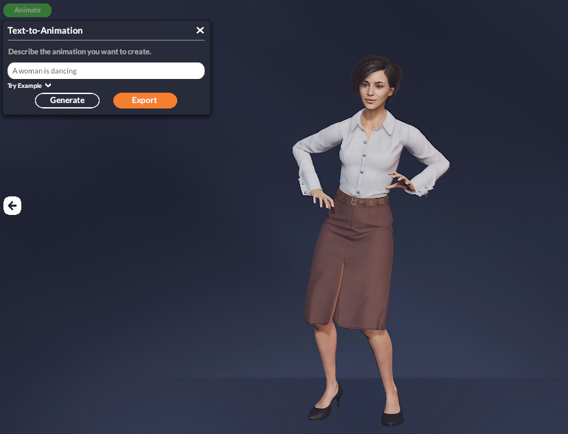Animation generation in MetaPerson Creator.