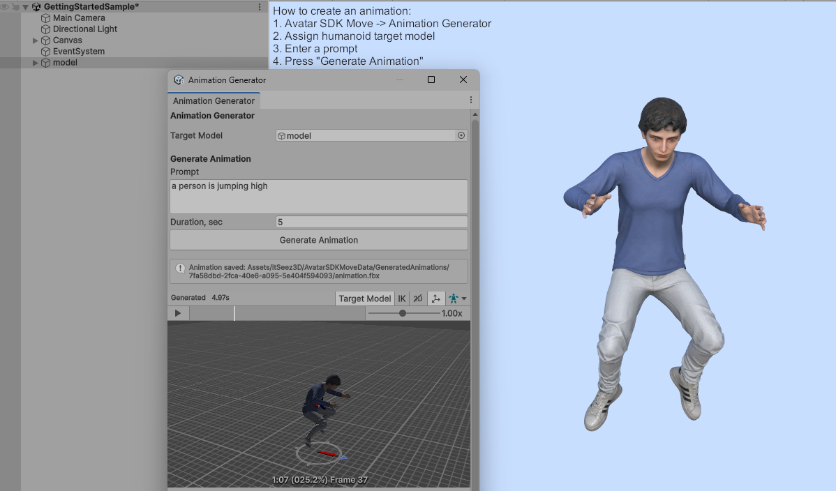Animation generation in Avatar SDK Move Unity plugin.